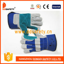 Double Leather Heavy Duty Blue Cotton Back Safety Glove